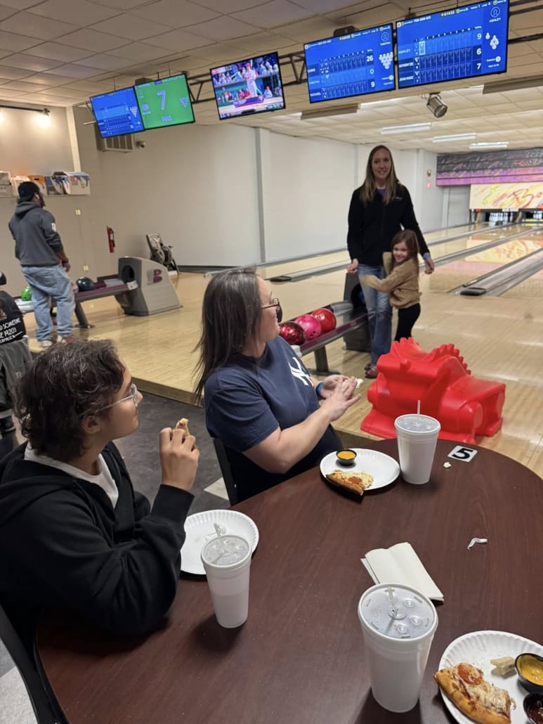 Ashley Larochelle bowling at Buddies Helping Buddies' Strikes for a Cause bowling fundraiser in Shelbyville, Indiana